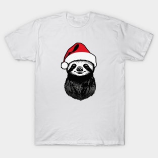 Christmas Sloth with Santa Hat T-Shirt